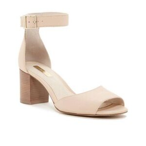Louise et Cie Karisa Size 9 Cream Leather Wood Heel Ankle Strap Sandal